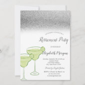Martini Silver Glitzer Bokeh Green Retirement Einladung (Vorderseite)
