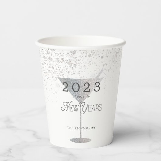 Martini Silver Glitzer Neujahr Pappbecher (Rückseite)