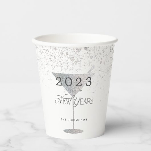 Martini Silver Glitzer Neujahr Pappbecher (Vorderseite)