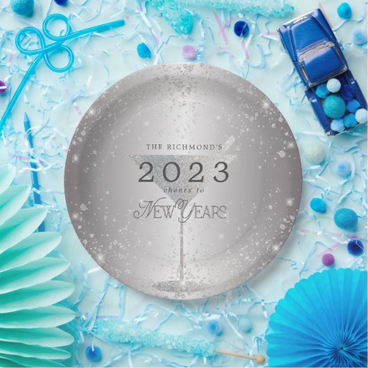 Martini Silver Glitzer Silvester Party Pappteller (Party)
