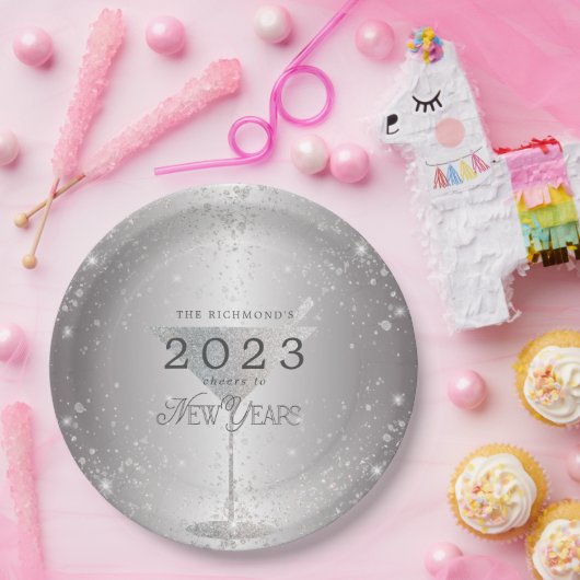 Martini Silver Glitzer Silvester Party Pappteller (Party)