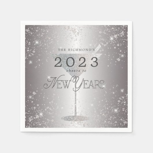 Martini Silver Glitzer Silvester Party Serviette (Vorderseite)