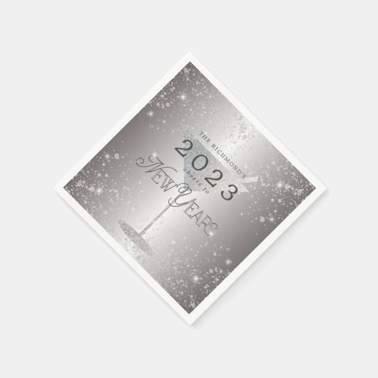 Martini Silver Glitzer Silvester Party Serviette (Ecke)