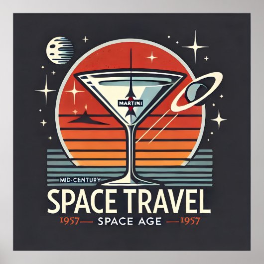Martini Space Travel 1957 Space Age Logo Poster (Vorne)