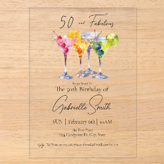 Martini-Thema 50. Damen-Geburtstag Fabelhaft Acryleinladungen