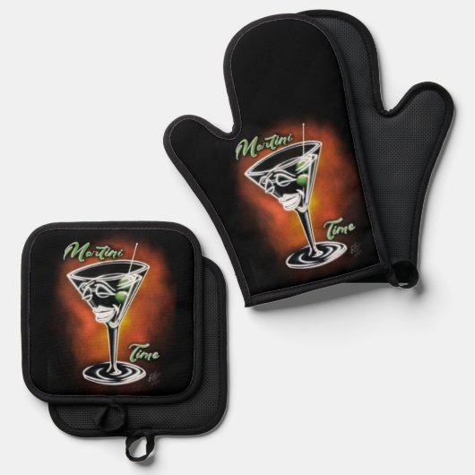 Martini Time Ofenhandschuh & Topflappen-Set (Vorderseite/Rückseite)