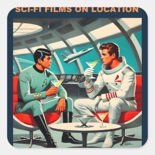 Martini Weltraum-Reiseplakat Science-Fiction-Filme Quadratischer Aufkleber