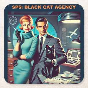 Martini Weltraum-Reiseplakat SP5: Black Cat Agency Rechteckiger Pappuntersetzer