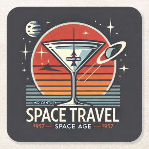 Martini Weltraumfahrt 1957 Space Age Logo Rechteckiger Pappuntersetzer