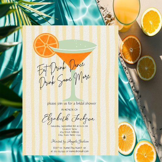 Martini Yellow Stripes Brautparty Einladung