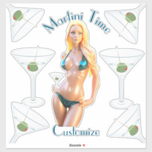 Martini-Zeit Bikini-Babe Thunder_Cove  Aufkleber
