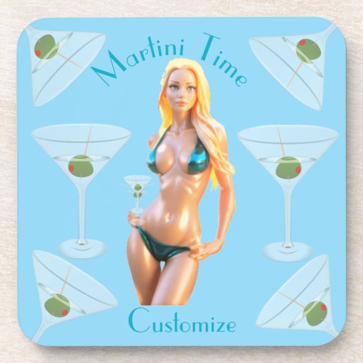 Martini-Zeit Bikini-Babe Thunder_Cove  Getränkeuntersetzer (Vorderseite)