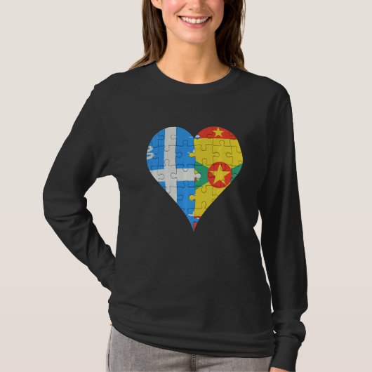 Martiniquais Grenadan Flag Herz T-Shirt (Vorderseite)