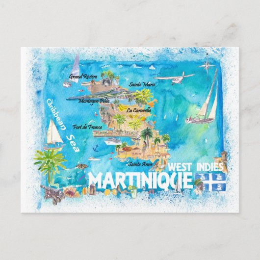 Martinique Antilles Illustriert Karibik Reisen Postkarte (Vorderseite)