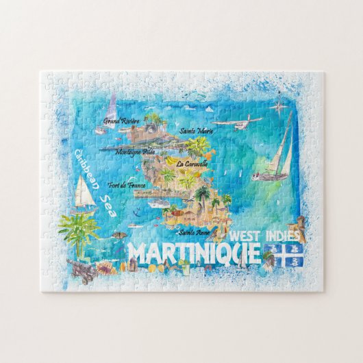 Martinique Antilles Illustrierte Karte Karibik Puzzle (Horizontal)