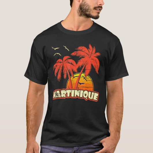 Martinique Summer Palm Trees 80er Beach Sunset T-Shirt (Vorderseite)