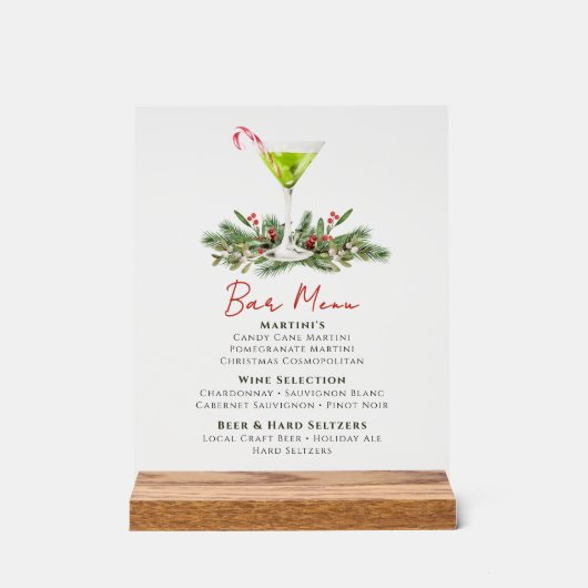 Martinis and Mistletoe Holiday Party Bar Menu Acrylschild (Vorderseite)