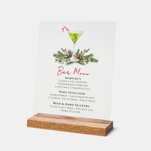 Martinis and Mistletoe Holiday Party Bar Menu Acrylschild (Winkel)