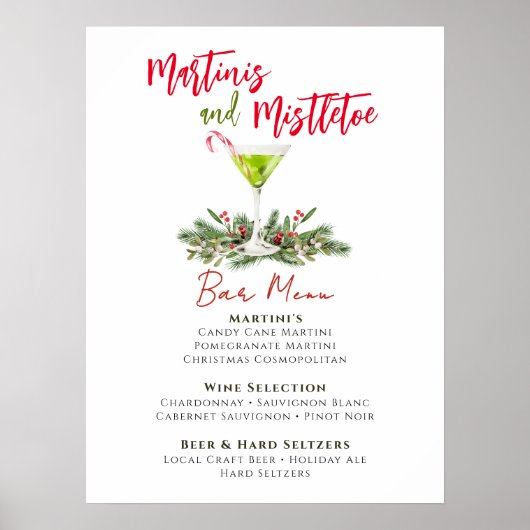 Martinis and Mistletoe Holiday Party Bar Menu Poster (Vorne)