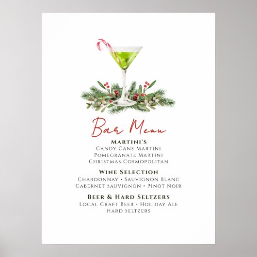 Martinis and Mistletoe Holiday Party Bar Menu Poster (Vorne)