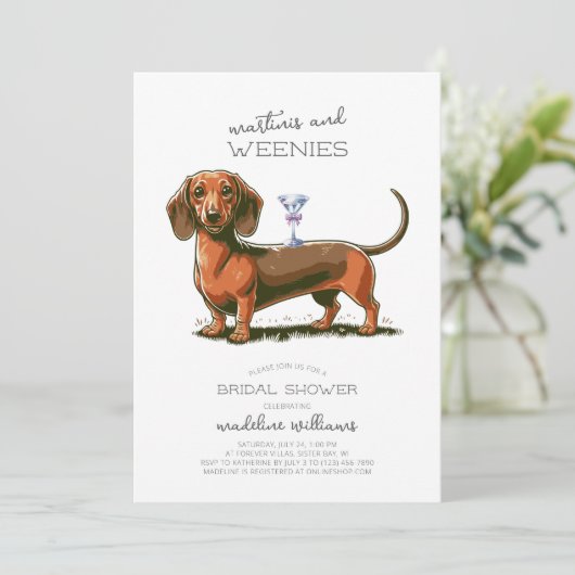 Martinis and Weenies Dackel Brautparty Einladung (Stehend Vorderseite)