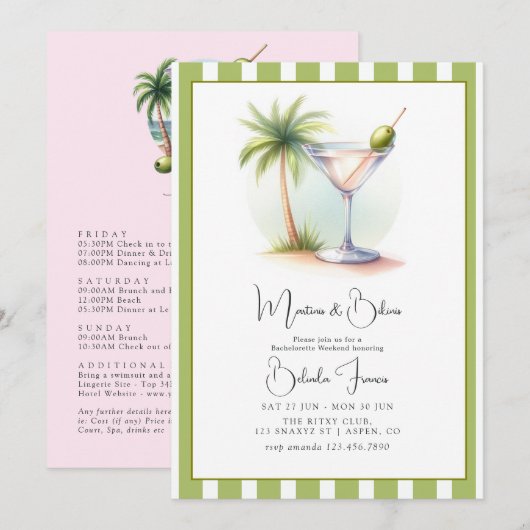 Martinis & Bikinis Junggesellinnenabschied Einladung (Vorne/Hinten)