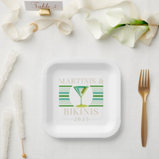 Martinis & Bikinis - Retro-Junggeselinnen-Abschied Pappteller (Hochzeit)
