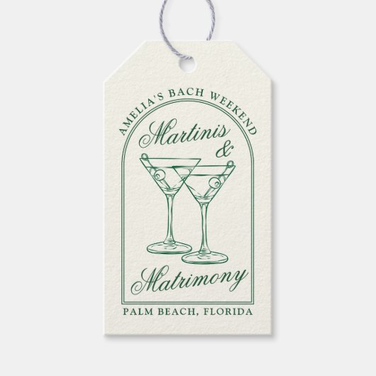 Martinis & Matrimony Bachelorette Wochenende Geschenkanhänger (Vorderseite)