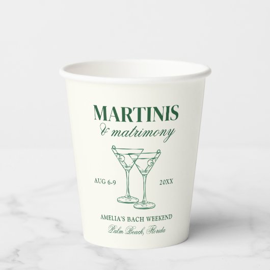 Martinis & Matrimony Bachelorette Wochenende Pappbecher (Rückseite)