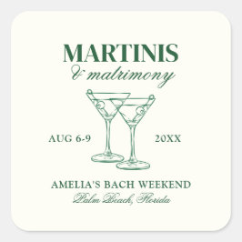 Martinis & Matrimony Bachelorette Wochenende Quadratischer Aufkleber