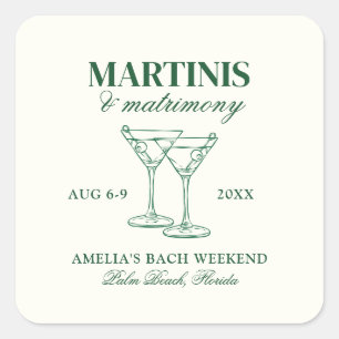 Martinis & Matrimony Bachelorette Wochenende Quadratischer Aufkleber