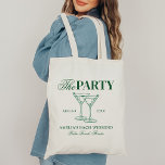 Martinis & Matrimony Junggeselinnen-Abschied Tragetasche<br><div class="desc">Dieses Design besticht durch einen trendigen,  fetten Text mit handgezeichneten Cocktails und einem grünen Martini-Thema.</div>
