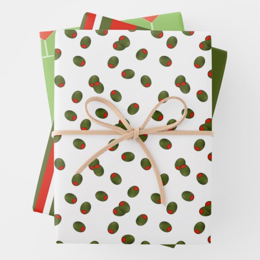 Martinis, Oliven und Streifen Geschenkpapier Set (Beispiel)