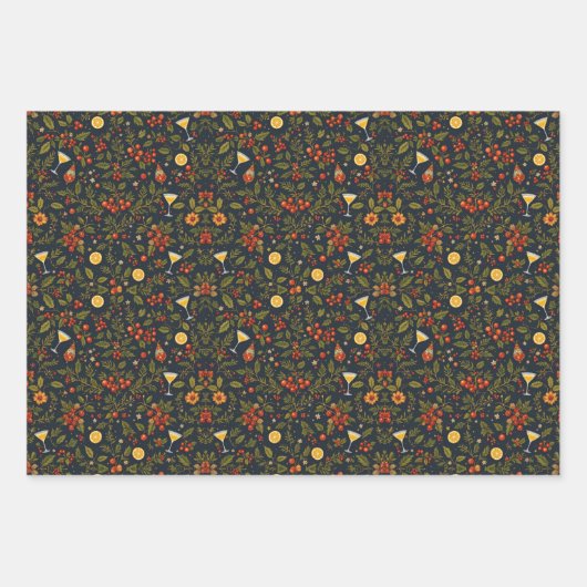 Martinis und Botanicals Weihnachtspapier Geschenkpapier Set (Vorderseite)