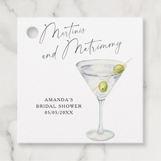 Martinis und Matrimony Brautparty Geschenkanhänger (Vorderseite)