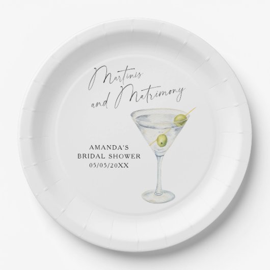 Martinis und Matrimony Brautparty Pappteller (Vorderseite)