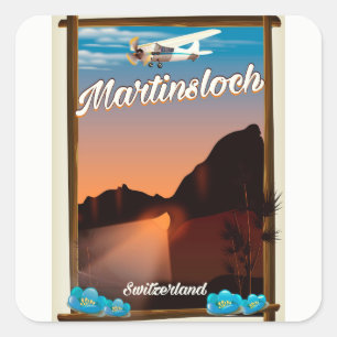 Martinsloch Schweiz Reiseplakat Quadratischer Aufkleber