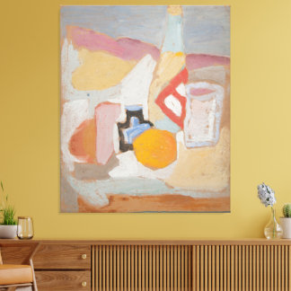 Martwa natura z pomarańczą, butelką i kałamarzem leinwanddruck