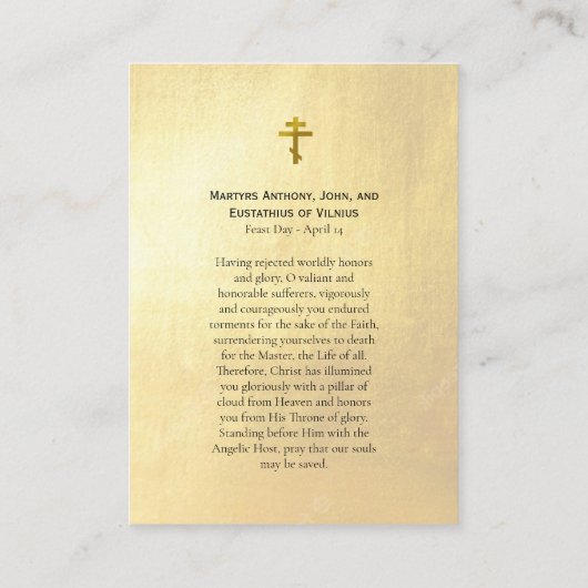 Martyrs Anthony John Eustathius Prayer Card Platzkarte (Rückseite)