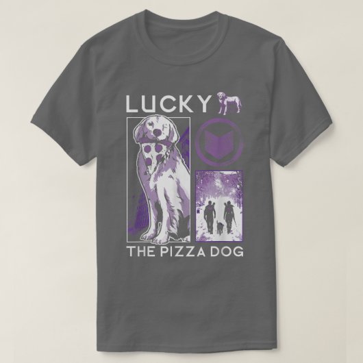 Marvel Hawkeye Lucky Der Pizza Hund Lila Collage T-Shirt (Design vorne)