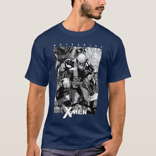 Marvel XMen Wolverine Schwarz Weiß Comic Panel kos T-Shirt (Vorderseite)