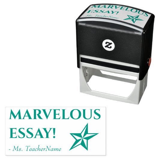 "MARVELOUS ESSAY!" + Name des Lehrers Permastempel (Beispiel)