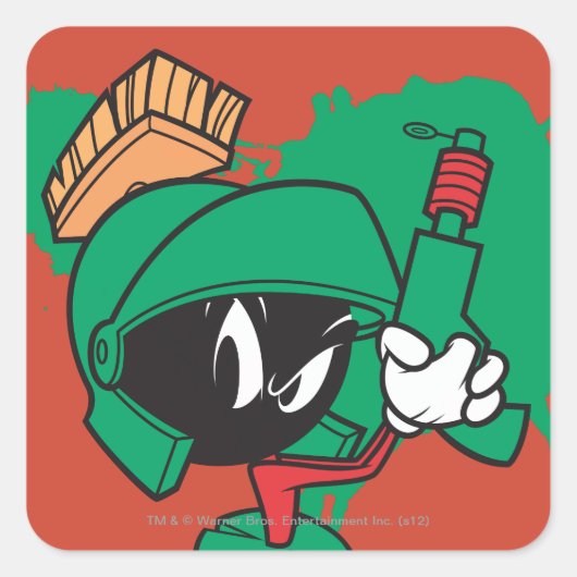 MARVIN THE MARTIAN™ mit Laser nach oben Quadratischer Aufkleber (Vorderseite)