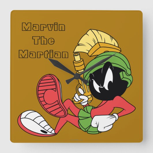 MARVIN THE MARTIAN™ Reclining with Laser Quadratische Wanduhr (Vorderseite)