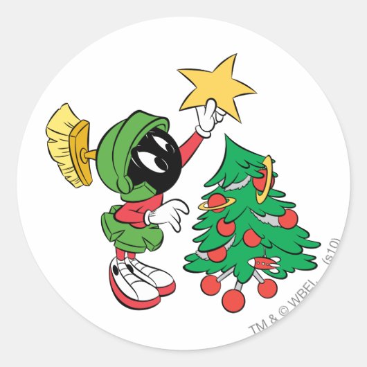 MARVIN THE MARTIAN™ Stern auf Baum Runder Aufkleber (Vorderseite)