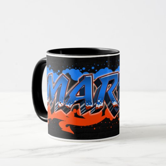 Marvin Vorname Name Graffiti blue orange Tasse (Vorderseite Links)