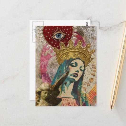 Mary and Angel Mixed Media Collage Postkarte (Vorderseite/Rückseite Beispiel)