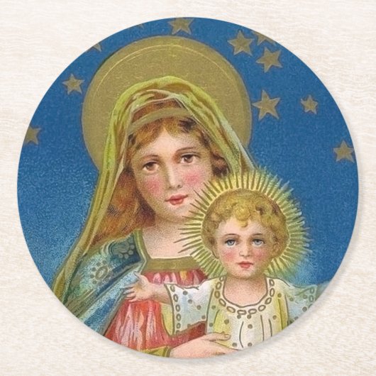 Mary and Baby Jesus Vintage Weihnachten Runder Pappuntersetzer (Vorderseite)