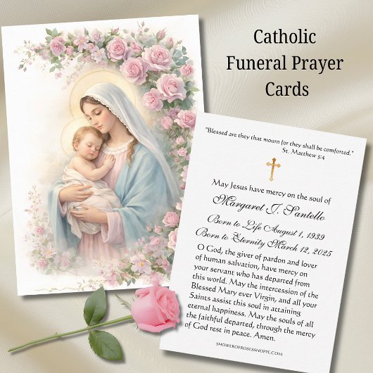 Mary and Jesus Floral Funeral Memorial Holy Card - Visitenkarte