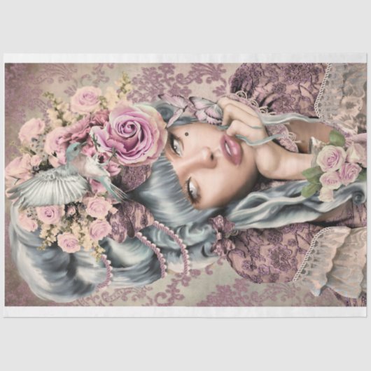 Mary Antoinette Head Portrait bird und florale Kun Seidenpapier (Vorderseite)